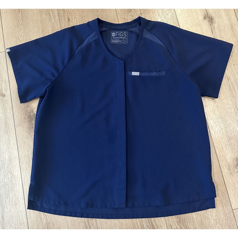 Women's Figs Button Up V-Neck Scrub Top Size XXL Navy Blue GUC!
